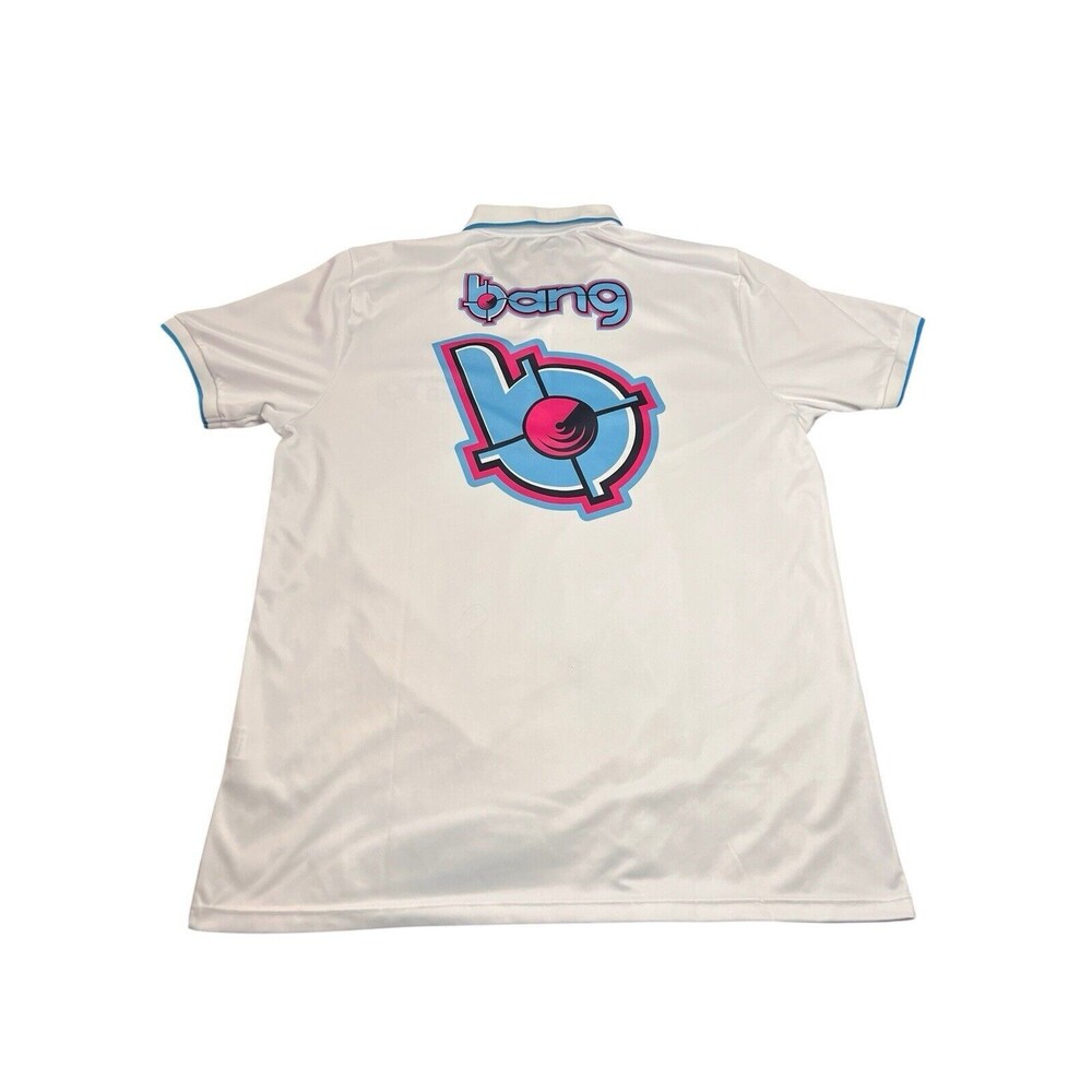 BANG Energy Drink Polo Mens‎ XL White Light Blue Logo Advertising